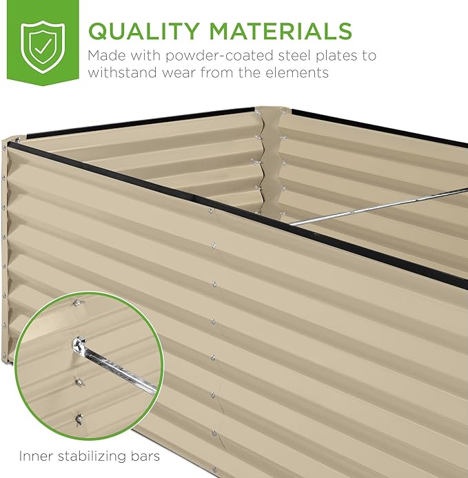 Best Choice Products 6x3x2ft Outdoor Metal Raised Garden Bed, Deep Root Box Planter for Vegetables, Flowers, Herbs, 269 Gallon Capacity, 100% Non Toxic Materials - Beige