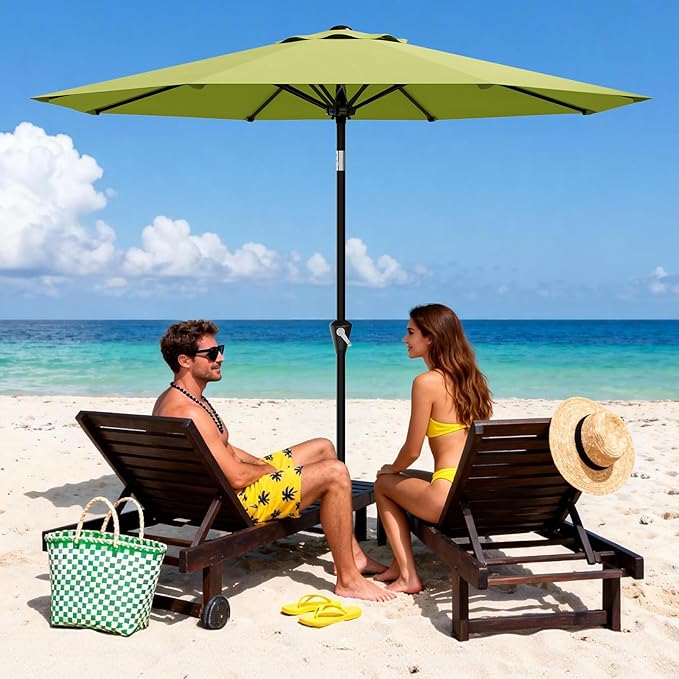 Garvee 9FT Patio Umbrella - Outdoor Table Umbrella with Smooth Crank Lift, Push Button Tilt and 8 Sturdy Ribs - Market Umbrella UV Protection Waterproof for Pool, Deck, Yard, Garden -Apple Green