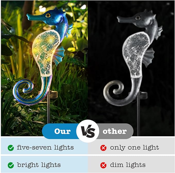 Yiosax-Solar Outdoor Lights Decorative-Yard Outdoor Decor-Garden Stakes Seahorse Decorations Waterproof 7 LED Light Decor Ocean Beach Theme for Lawn Path Yard Decoration Gift Idea Mom Women