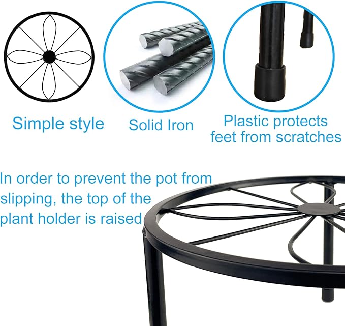 5 Packs Metal Plant Stand Indoor, Outdoor Black Plant Stand for Multiple Plant, Rustproof Iron Round Heavy Duty Flower Pot Stand, Plant Shelf for Planter Garden Home