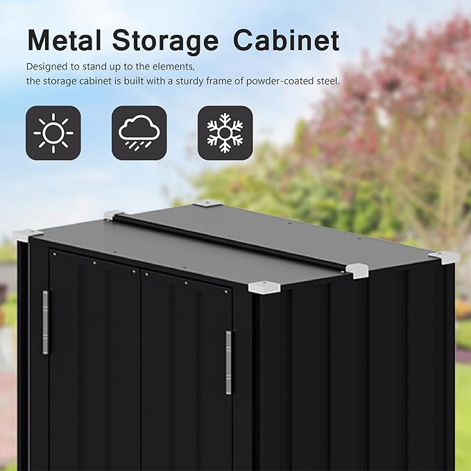 Devoko 28 Cuft Lockable Metal Storage Shed, Vertical Indoor Outdoor Tool Cabinet with 3 Adjustable Shelves for Patio Garden Backyard, Black