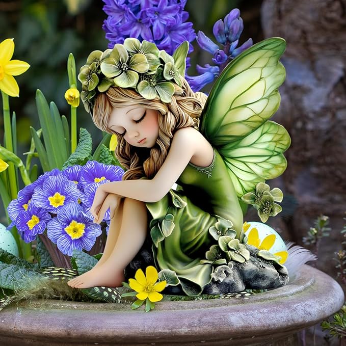 Fairy Garden Stake Decor, Acrylic 2D Garden Fairy Decoration, Fairy Garden Accessories for Outdoor Indoor Yard Lawn Pot Plants (Green Flower Fairy)