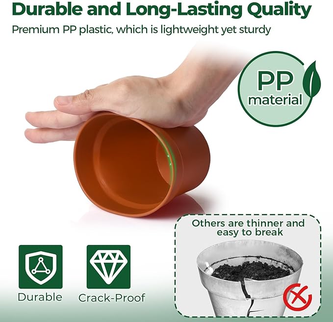 T4U 4 Inch Plant Pots 8-Pack, Small Flower Pots with Drainage Hole and Saucer, Decorative Nursery Pot Bulk for African Violet, Snake Plant, Succulent, Herb and Plants Indoor (8 Pcs 4" Pots)