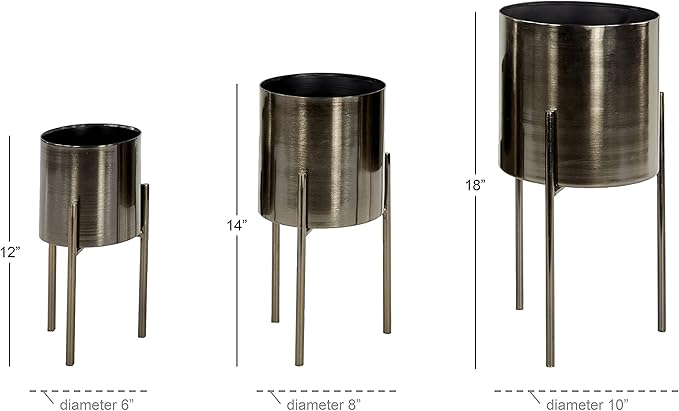 Deco 79 Metal Indoor Outdoor Planter Large Planter Pot with Removable Stand, Set of 3 Planters 18", 14", 12"H, Black