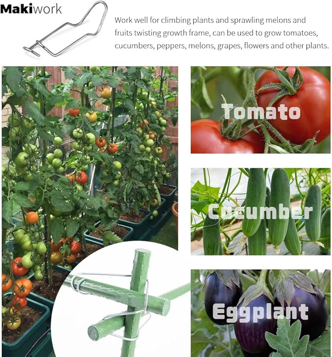 5/16 Inch 8mm Plants Vines Stakes Galvanized Steel Clips Garden Support Stakes Joints Climbing Vine Trellis Clips Plant Climbing Frame Buckles for Tomato Cucumber Eggplant Vine Vegetable,20 PCS