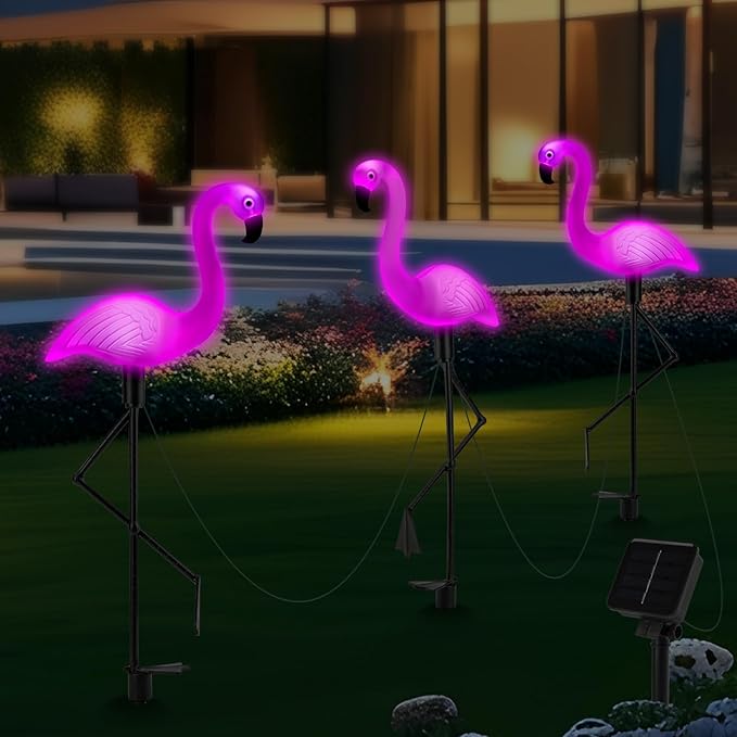 Flamingo Solar Lights,Outdoor Pink Flamingo Stake Light,Solar Powered Garden Lights,Yard Art Decor,Outside Garden Decorations,Outside Stick Lights,Outdoor Lights Waterproof (3pcs)