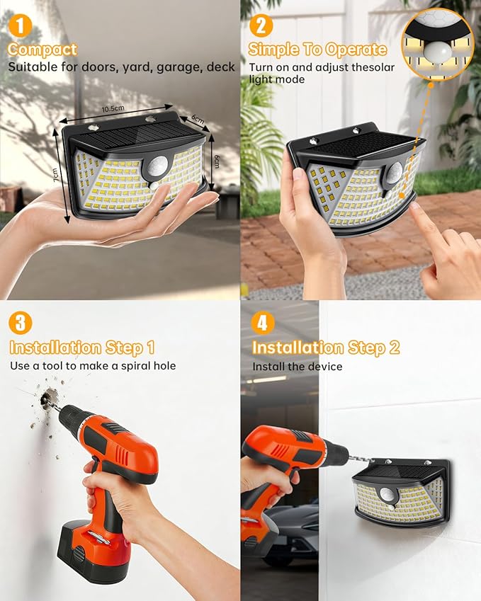 Aootek New Solar Motion Sensor Lights 120 LEDs with Lights Reflector,270° Wide Angle, IP65 Waterproof, Step Lights for Front Door, Yard, Garage, Deck (Black, Warm White, 2-Pack)
