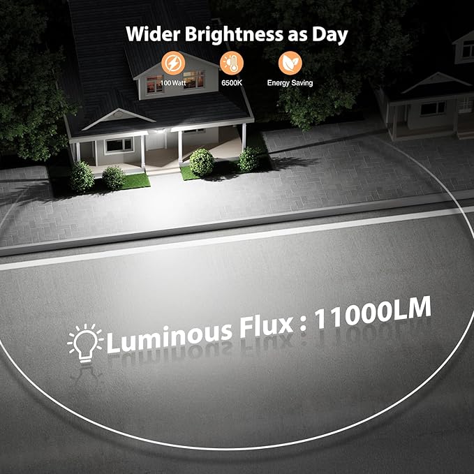 Onforu 100W 11000LM Flood Lights Outdoor, Brightness Security LED Flood Lights with 3 Adjustable Heads, Switch Controlled, IP65 Waterproof 6500K Outside Exterior Flood Light for Yard Garage Eave Patio