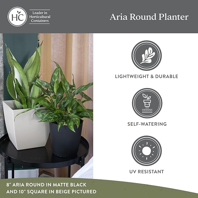 The HC Companies Aria Round Self-Watering Pot - Lightweight Plastic Planter for Herbs & More - Durable Plant Pots for Indoor Plants & Outdoor Plants (10" Glossy White, Pack of 1)