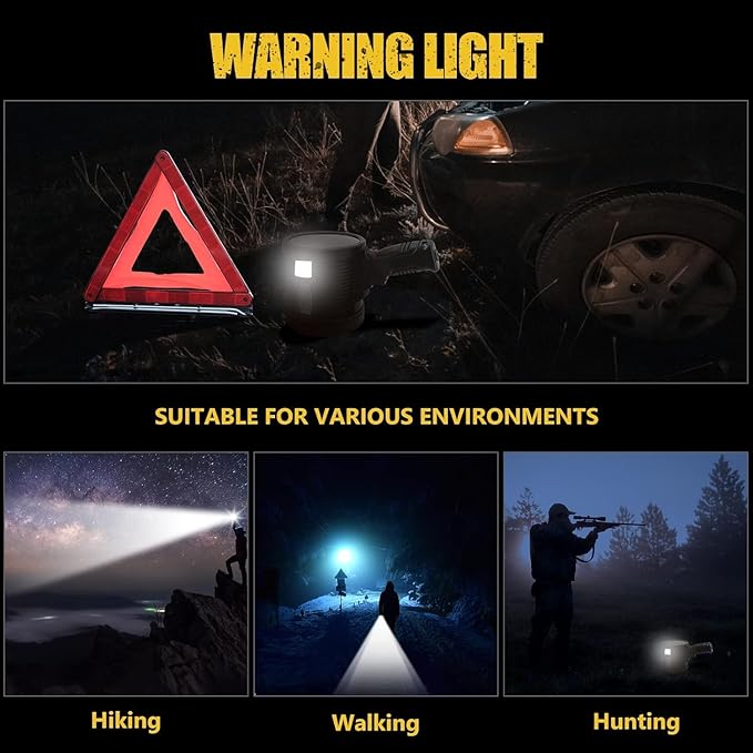 Spotlight 1000000 Lumens, 6 Modes Led Rechargeable Spotlight Flashlight As Seen on TV with Tripod, 3 Color Filters, Super Bright Solar Spot Lights Outdoor Handheld for Hunting, Boating, XXXL