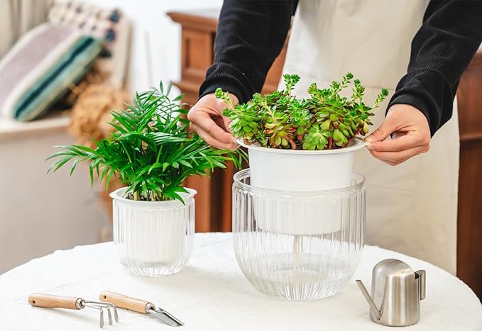 Josteve 5.2/8.2 Inch 2 Pcs Self Watering Hanging Planter Indoor Plant Pots Drainage Holes, Outdoor Small Hanging Planters Flower Pot Basket, Visible Water Level, Plant Hanger Home Decor, Gardening