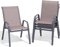 Patio Chairs Set of 4, Easily Set Up Stackable Outdoor Dining Chairs with High Back and Wide Seat, All Weather Breathable Outdoor Chairs Set of 4 with Metal Frame for Backyard Deck Pool, Brown