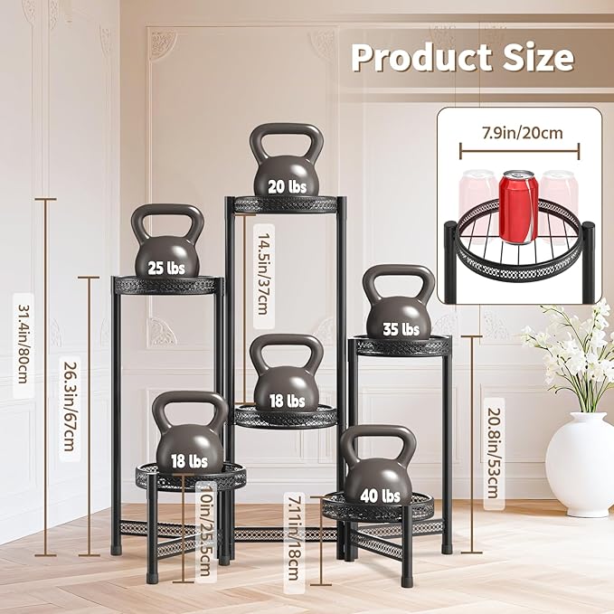 LASZOLA 6 Tiered Folding Tall Plant Stand Indoor Outdoor for Large Planter, Heavy Duty Metal Adjustable Multiple Flower Rack for Corner, Wrought Iron High Spiral Holder for Modern House Patio, Black