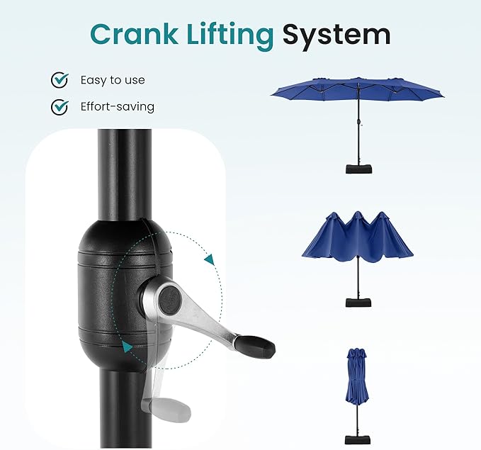 DUMOS 15FT Large Patio Umbrella with Base Included, Rectangle Table Umbrella Outdoor Patio, Outside Umbrellas for Deck, Market, Backyard, Blue