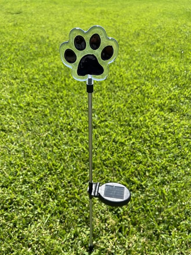 Solar Garden Stake Lights with Color Changing LED or Regular White LED Landscape Path Lights (Set of 2) (Dog Paw)
