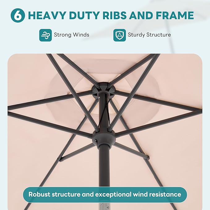 OLIXIS 7.5ft Patio Umbrella with Tilt and Crank Button & 8 Sturdy Ribs Waterproof, Patio Table Umbrella Perfect for Poolside, Terrace, Beach and Outdoor Restaurant, Beige