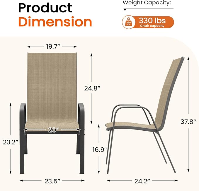 JEAREY Patio Dining Chairs Set of 4, Outdoor Stackable Dining Furniture Set, All Weather Dining Set for Lawn, Garden, Poolside, Beige