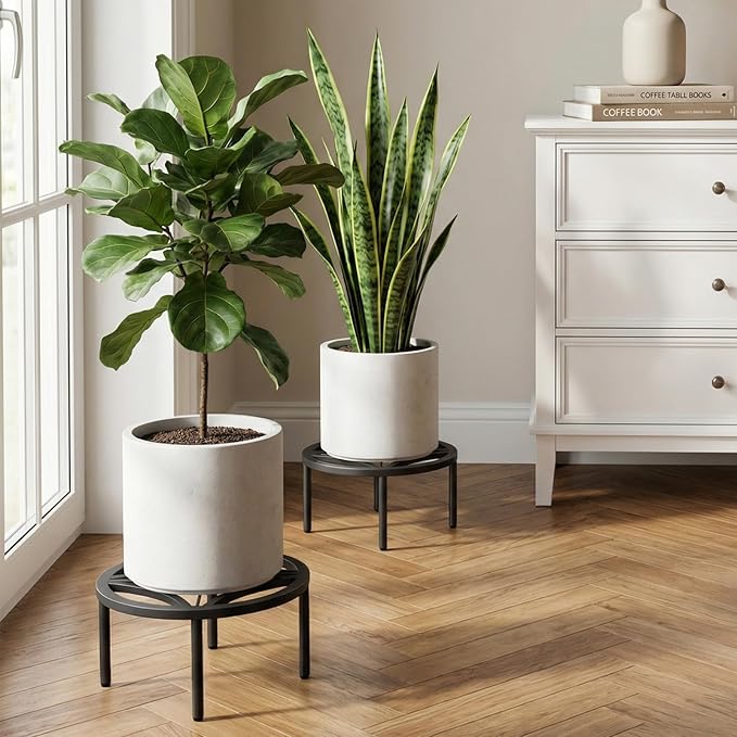 TOSKING 2-Pack Plant Stands - Heavy Duty Low Plant Stand, No Assembly Required Risers for Potted Plants Indoor and Outdoor, Ready to Use(11.81" Diameter)