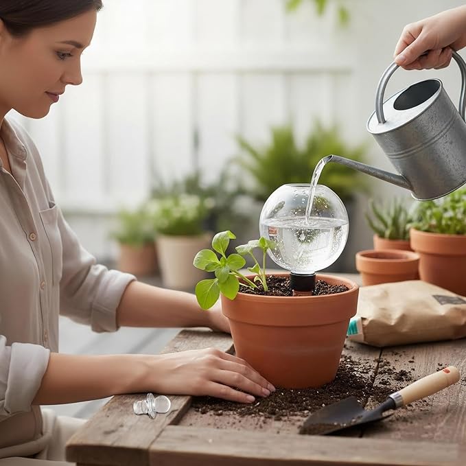 4 Pack 17.5 oz Plant Watering Globes with Covers Self Watering Planter Insert Top Fill Plastic Water Bulbs for Indoor and Outdoor Plants Watering Devices