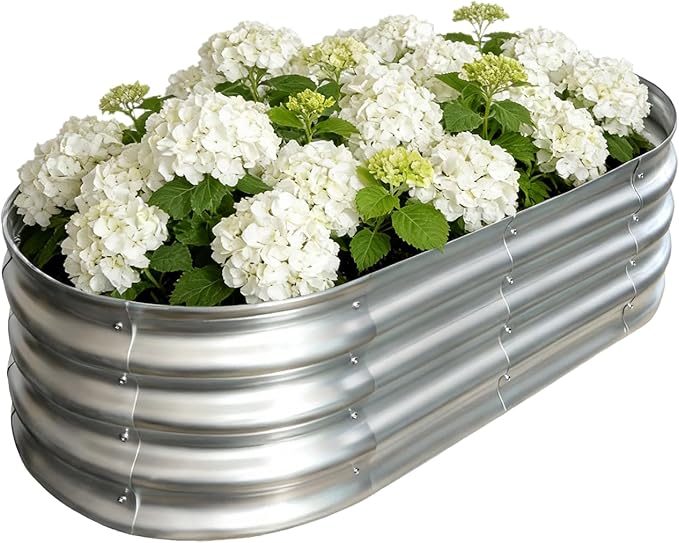 Galvanized Raised Garden Bed Outdoor, Large Raised Bed for Gardening, 4x2x1ft Metal Planter Box for Vegetables, Fruits, Flowers, Easy Assembly with Wing Nuts & Safe Rolled Design, Silver