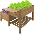 2-Tier Raised Garden Bed with Legs Outdoor Elevated Garden Box,Storage Shelf,Protective Liner for Backyard,Patio,Balcony,55x42x30in (Brown)