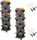 DUNCHATY Stackable Planter, Vertical Garden Planter with Wheels and Tools, Self Watering Strawberry Planter Indoor/Outdoor 7 Tier Herb Planter Pots for Growing Vegetables and Succulents, Dark Gray