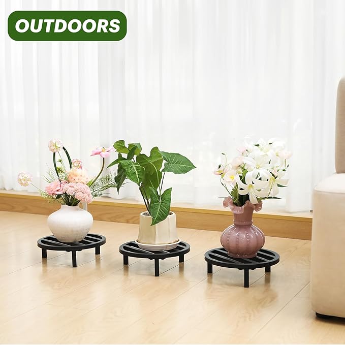 3 Pack 10.23 Inch Metal Plant Stands Outdoor,240 LBS Capacity,Single Plant Stand Indoor for 5-12 Inch Pots,Heavy Duty Flower Pot Stand Stool Riser,Black