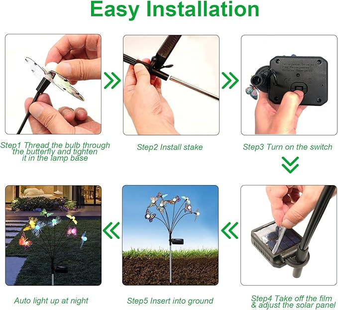Solar Garden Butterfly Lights, 4 Pack 48 LED Solar Swaying Lights, 7 Color Changing Waterproof Firefly Light Outdoor Fairy Light for Garden Patio Yard Pathway Flower Bed Decoration