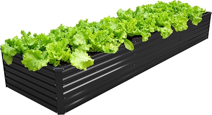 12x2x1.5FT Galvanized Raised Garden Bed,Vegetable Boxes-Rectangle Metal Flower Box,Large Planter Raised Beds Outdoor Garden for Planting,Fruit,Herb-Black