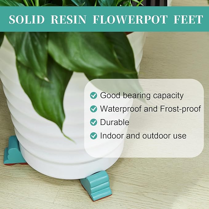 Kigeli 6 Pcs Resin Garden Pot Feet for Outdoor Planters 3 Inch Long 1.5 Inch Tall Flower Handmade Elevator Plant Feet Frost Proof Lifter for 14-20 in Pot(Blue)