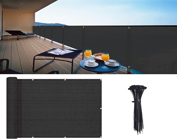LOVE STORY 3.3'x19.7' Black Balcony Screen Privacy Fence Cover UV Protection (HDPE) Weather-Resistant 3 FT Height Shield for Deck, Patio, Backyard, Outdoor Pool, Porch, Railing