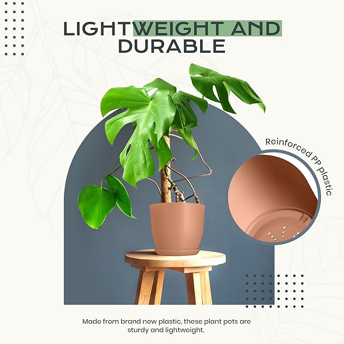Utopia Home - Plant Pots Indoor with Drainage - 7/6.6/6/5.3/4.8 Inches Home Decor Flower Pots - Plastic Planters for Indoor Plants, Cactus, Succulents Pot (Terracotta, Pack of 10)