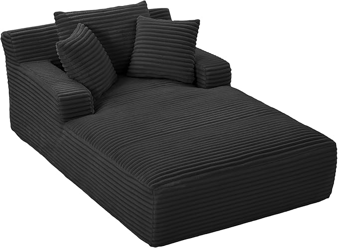 80 Inch Chaise Lounge Chair Indoor, Oversized Corduroy Upholstered Boneless Sofa Bed, Deep Seat Sleeper Couch Reading Chairs, Cloud Sofas Couches for Living Room, No Assembly Required (Black)