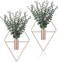 Jexine 8 Pcs Hanging Planters with Artificial Eucalyptus Metal Hanging Vase Indoor Plants Holder Modern Geometric Boho Bathroom Wall Decor for Living Room Home Office (Eucalyptus,Rose Gold)