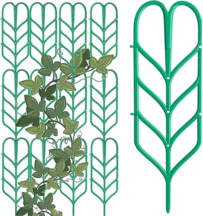 Garden Trellis for Climbing Plants 12 PCS Plastic Indoor Trellis for Potted Plants Green Stackable Mini Climbing Plant Stupport DIY Flower Pot Support for Pea Vegetable Clematis (12 Packs)