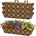 Y&M 24in Window Planter Box 4Pcs Iron Railing Planter with Coco Liner for Outdoor Balcony Rail, Fence, Porch, Patio