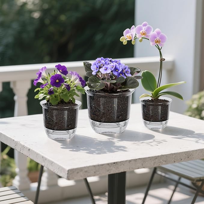 Plant Pots 6/5/4 inch Set of 3, Self Watering Pots for Indoor Outdoor Plants Flowers, Self Watering Planters with Reservoir, Drainage Hole and Absorbent Cotton Rope