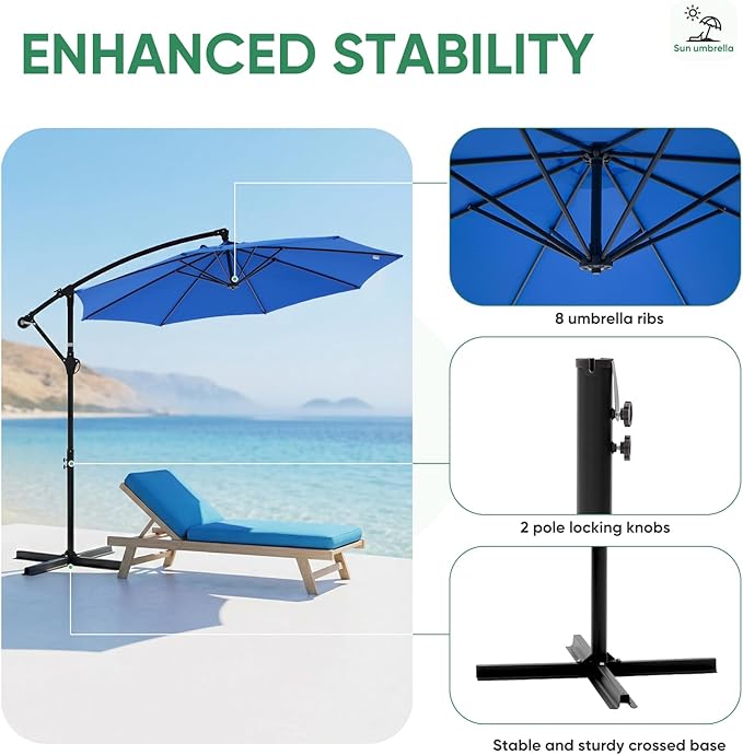 NEWBULIG 10FT Patio Umbrella, Offset Cantilever Outdoor Patio Table Umbrella, UV Protection, Fade Resistant Fabric, Easy Tilt Adjustment for Pool, Deck, Garden, Backyard