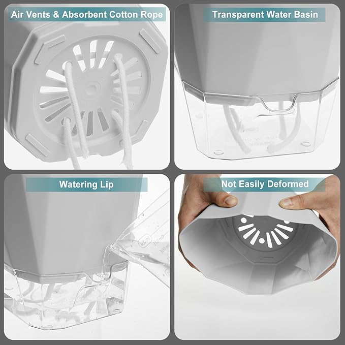 3 Pack Self Watering Planter Pots, 4.9 Inch African Violet Pots for Indoor Outdoor Windowsill Gardens, Plant Pot with Wick Rope and Reservoir