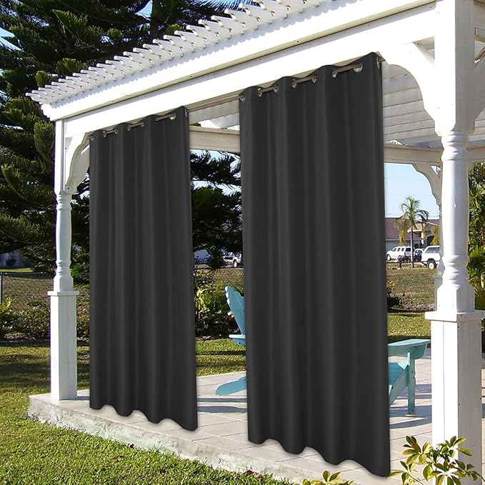 BONZER Outdoor Curtains for Patio Waterproof Thick Privacy Grommet Light Filtering Outside Curtains for Porch Pergola Gazebo Deck, 1 Panel, 84W x 84L inch, Charcoal