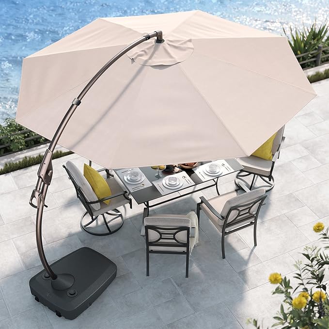 Grand patio 11FT Cantilever Umbrella with Base Outdoor Large Round Aluminum Offset Umbrella for Patio Garden Backyard (Champagne, 11 FT)