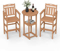Ciokea 3-Pcs Bistro Table and Chairs, All-Weather Round High Top Bar Table with Storage Shelf and 2 Oversized Adirondack Chairs, Heavy Duty Outdoor Bar Set Patio Bistro Set for Balcony Deck, Teak