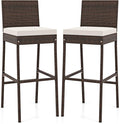 HAPPYGRILL Wicker Patio Barstools Set of 2, Outdoor Rattan Bar Chairs with Footrest & Backrest, Armless High Top Chairs with Seat Cushions for Backyard, Balcony