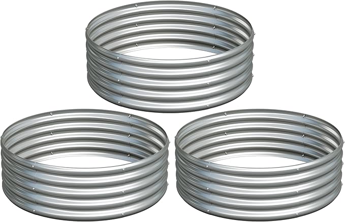 3PCS 3x3x1FT Galvanized Raised Garden Bed Kit,Vegetable Boxes-Round Metal Flower Box,Large Planter Raised Beds Outdoor Garden for Planting,Fruit,Herb-Silver