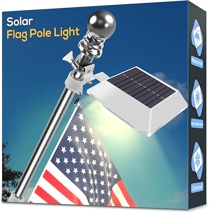 Solar Flag Pole Light, Bright Warm White 3000k Flagpole Light Upgrade Solar Powered for 5ft 6ft Flag Pole, Outdoor Dusk to Dawn Led Solar Lights, Outside House Garden Yard American Flags Decor, White