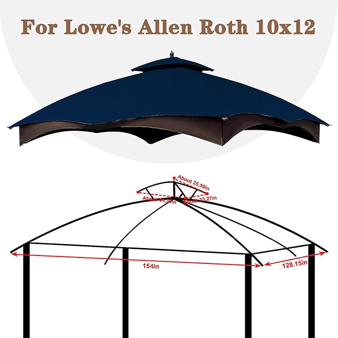 SCOCANOPY Ripstop Replacement Top for Lowe's Allen Roth 10X12 Gazebo Model #GF-12S004B-1/ GF-12S004BTO/TPGAZ17-002C，(Navy Blue)