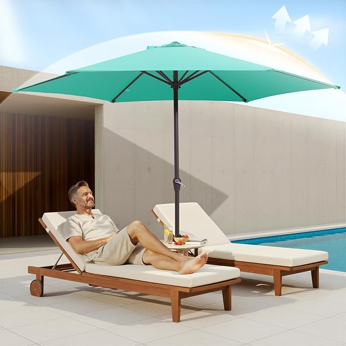 MEWAY 12ft Patio Umbrella Outdoor Table Umbrellas with Crank, Market Umbrella 8 Sturdy Ribs for Deck, Garden, Pool and Backyard, Turquoise
