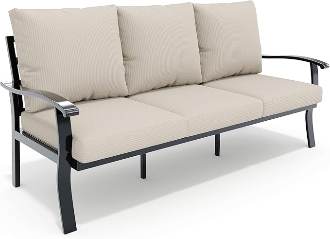 HOMREST Outdoor Couch Aluminum Patio Furniture Sofa, 3-Seat All-Weather Metal Outdoor Patio Furniture with Cushions, Beige