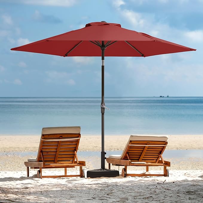 JEAREY 7.5FT Patio Umbrella Outdoor Market Umbrella with 6 Sturdy Ribs, Push Button Tilt/Crank Table Umbrella for Garden, Deck, Backyard and Pool, Red