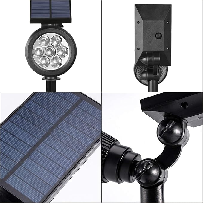 Solar Spotlights Outdoor, Bright 7-LED Landscape Spot Lights, Dusk-to-Dawn Waterproof Solar Powered Flag Pole Lights, Adjustable 2-in-1 Ground/Wall Mounted Lighting for Tree House Yard Garden (White)